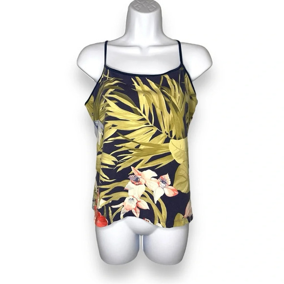 Caribbean Joe Tropical Floral Camisole Tank Top L/G Navy Multicolor - Picture 5 of 8